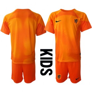 Holland Målmand Replika Babytøj Udebanesæt Børn VM 2022 Kortærmet (+ Korte bukser)